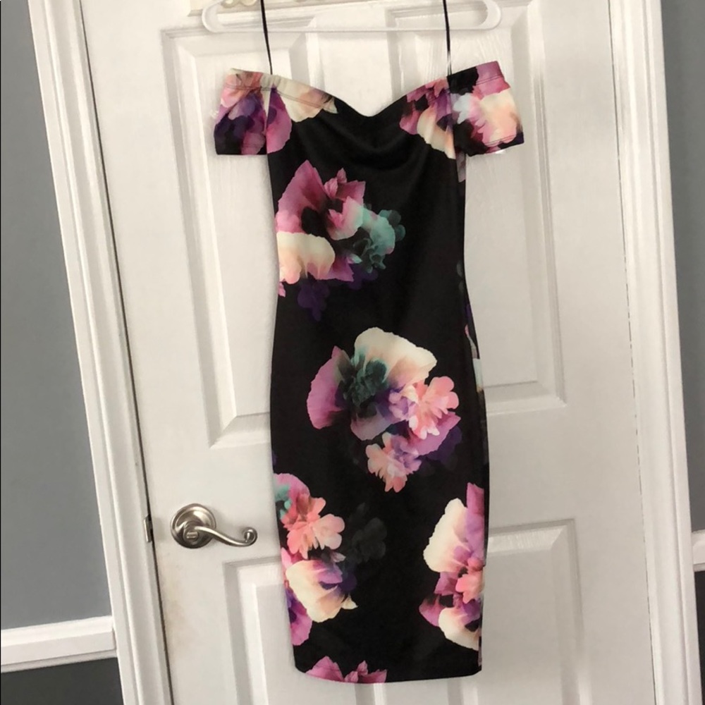 Off Shoulder Floral Scuba Dress